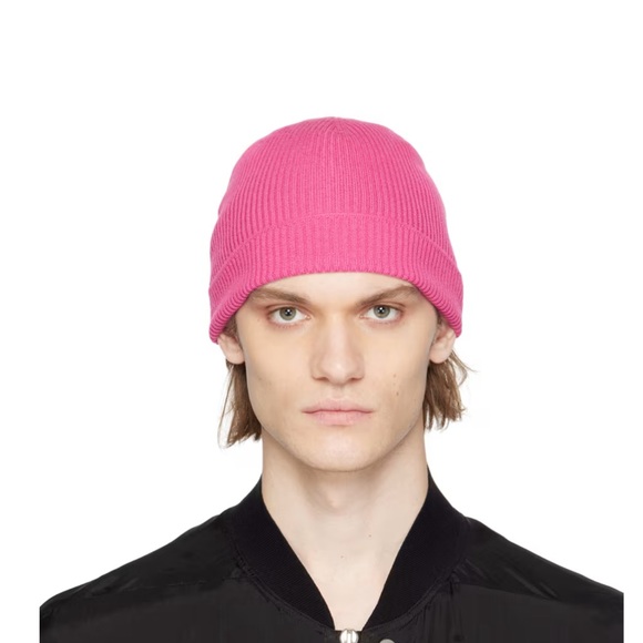 Rick Owens Pink Ribbed Beanie
